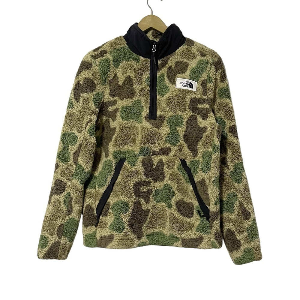 The North Face Mens Small Campshire Green Camo 1/4 Zip Pullover Jacket Outdoor